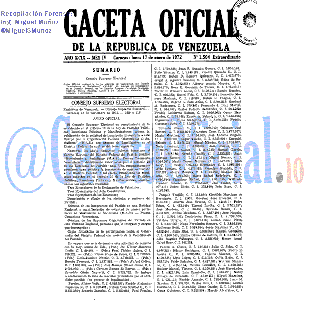Gaceta Oficial 1504 del 17 Enero 1972