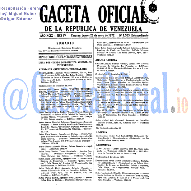 Gaceta Oficial 1505 del 20 Enero 1972