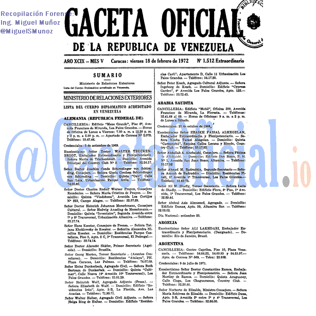 Gaceta Oficial 1512 del 18 Febrero 1972