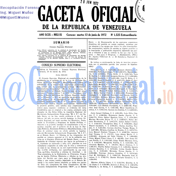 Gaceta Oficial 1525 del 13 Junio 1972