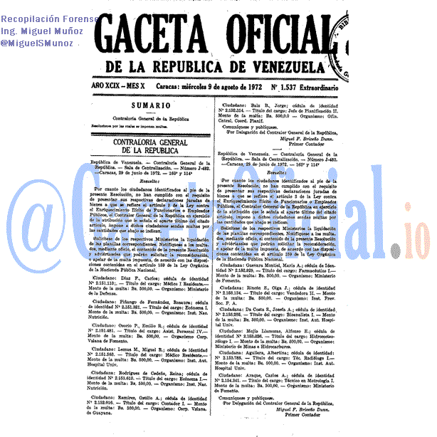 Gaceta Oficial 1537 del 9 Agosto 1972