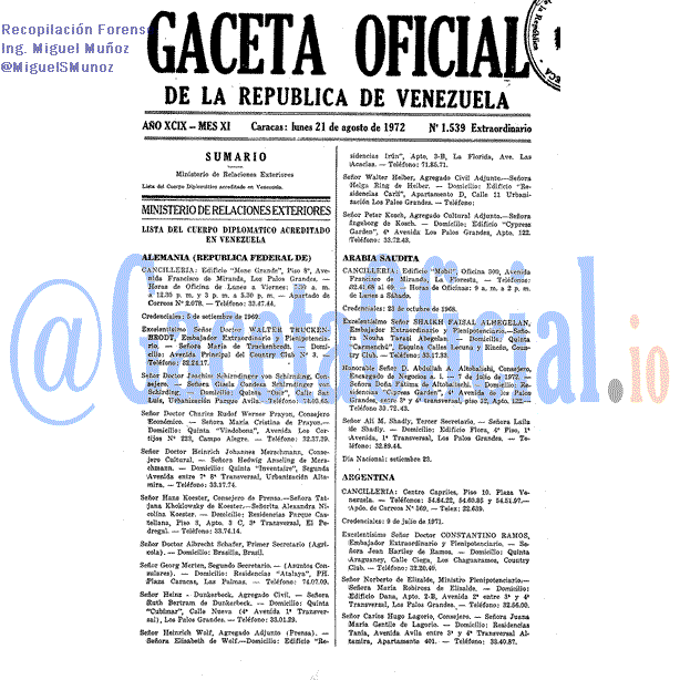 Gaceta Oficial 1539 del 21 Agosto 1972