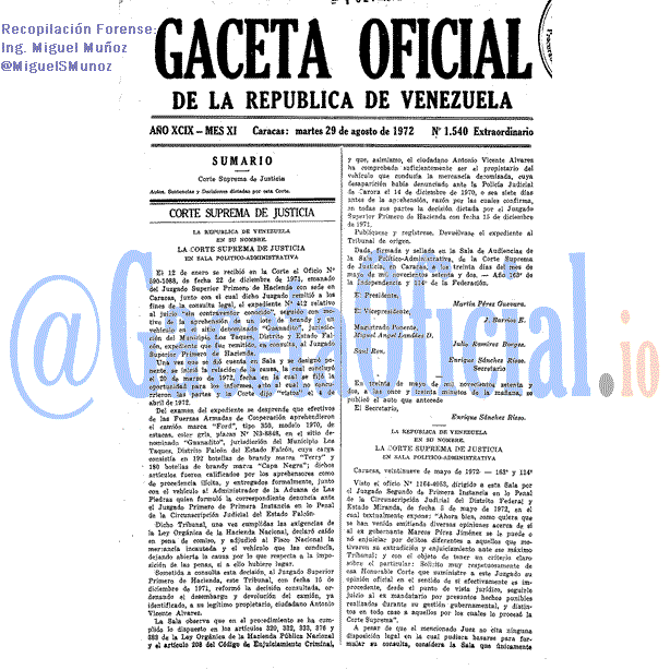 Gaceta Oficial 1540 del 29 Agosto 1972