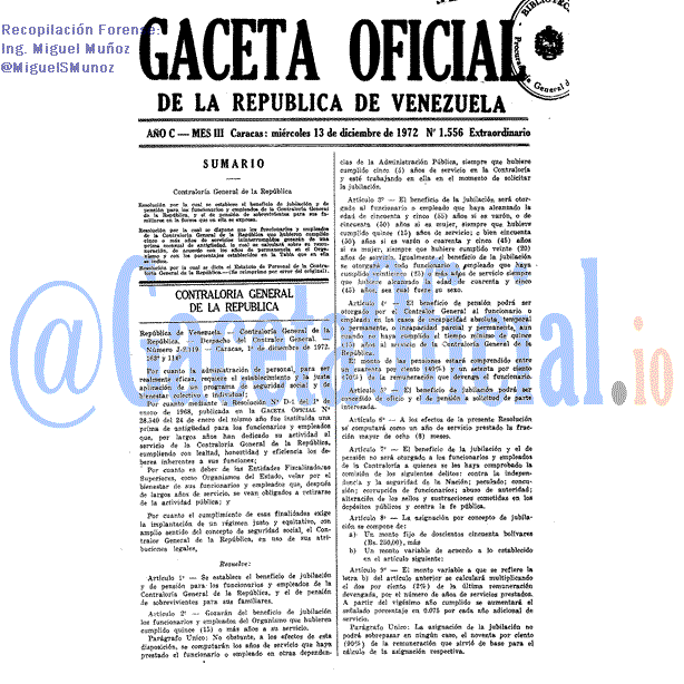 Gaceta Oficial 1556 del 13 Diciembre 1972