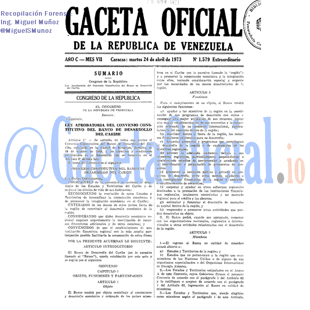 Gaceta Oficial 1579 del 24 Abril 1973