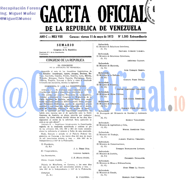Gaceta Oficial 1585 del 11 Mayo 1973