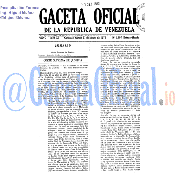 Gaceta Oficial 1607 del 21 Agosto 1973