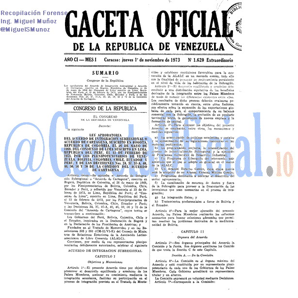 Gaceta Oficial 1620 del 1 Noviembre 1973