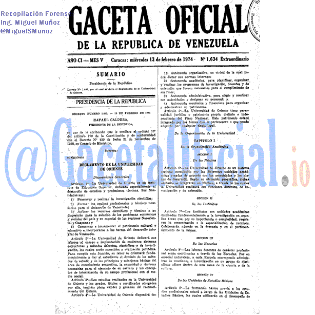 Gaceta Oficial 1634 del 13 Febrero 1974