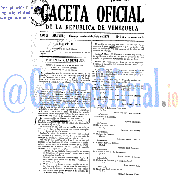 Gaceta Oficial 1656 del 4 Junio 1974