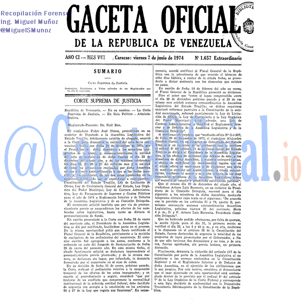 Gaceta Oficial 1657 del 7 Junio 1974
