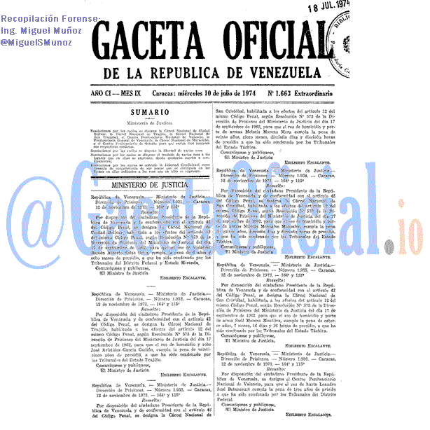 Gaceta Oficial 1663 del 10 Julio 1974