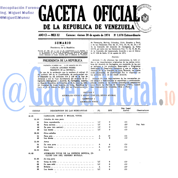 Gaceta Oficial 1676 del 30 Agosto 1974