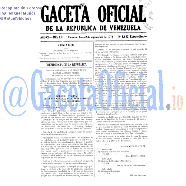 Gaceta Oficial 1682 del 2 Septiembre 1974