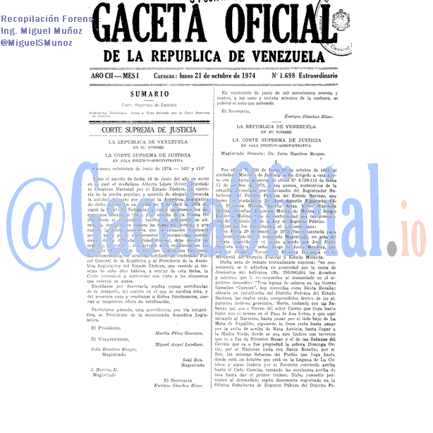 Gaceta Oficial 1698 del 21 Octubre 1974