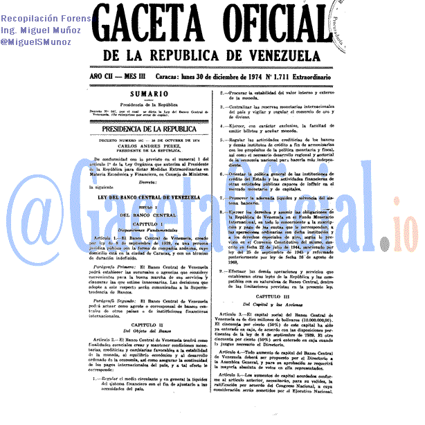 Gaceta Oficial 1711 del 30 Diciembre 1974