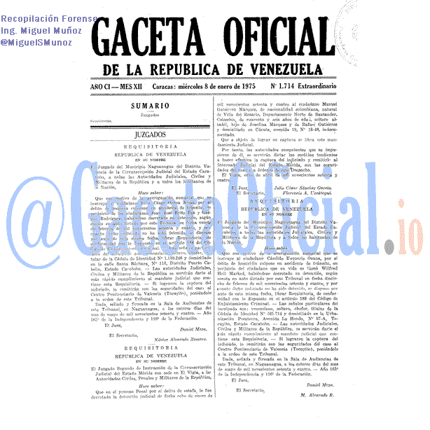 Gaceta Oficial 1714 del 8 Enero 1975