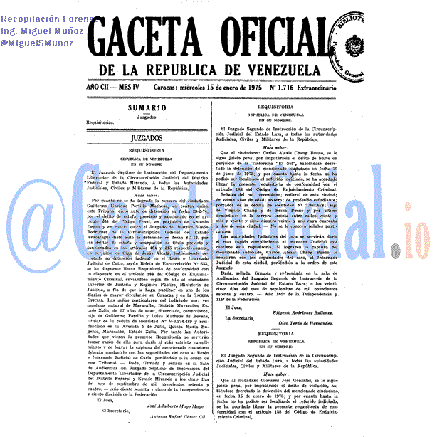 Gaceta Oficial 1716 del 15 Enero 1975