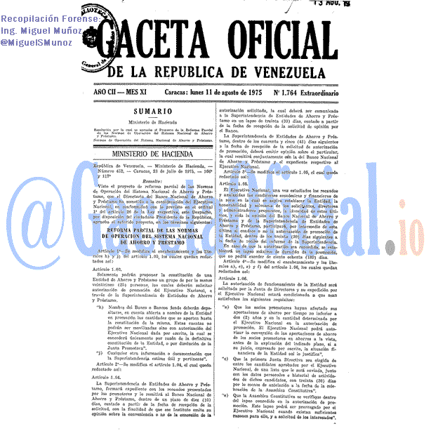 Gaceta Oficial 1764 del 11 Agosto 1975