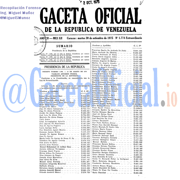 Gaceta Oficial 1774 del 30 Septiembre 1975