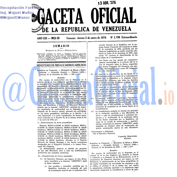 Gaceta Oficial 1790 del 2 Enero 1976