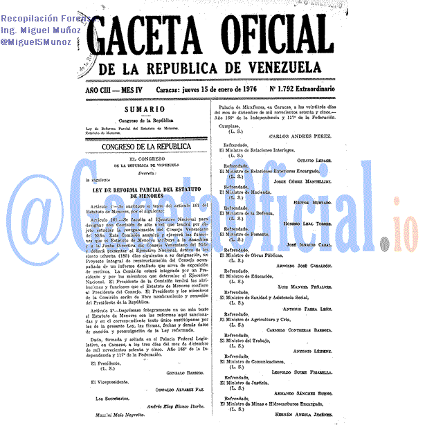 Gaceta Oficial 1792 del 15 Enero 1976