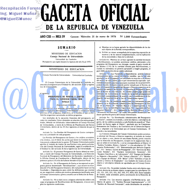 Gaceta Oficial 1800 del 21 Enero 1976