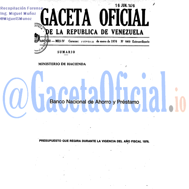 Gaceta Oficial 1803 del 22 Enero 1976