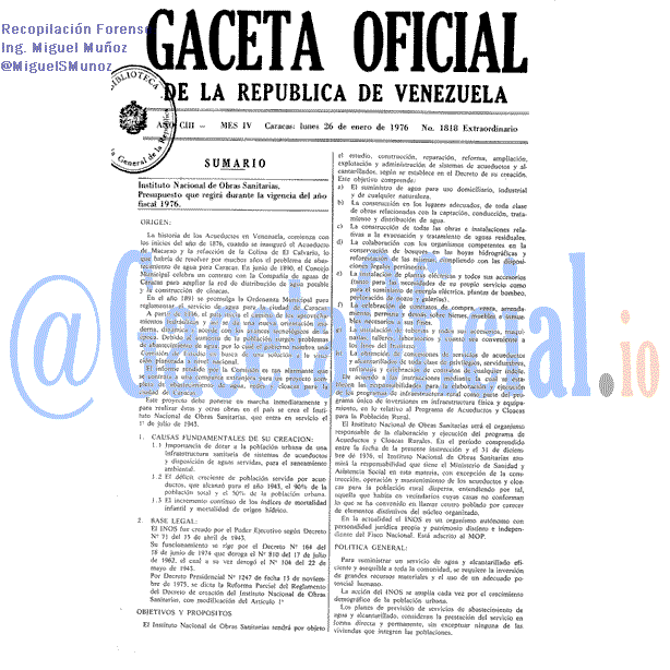 Gaceta Oficial 1818 del 26 Enero 1976
