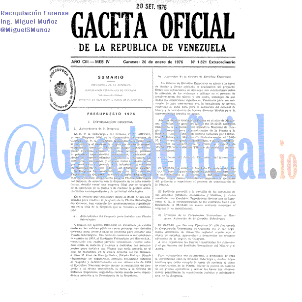Gaceta Oficial 1821 del 26 Enero 1976