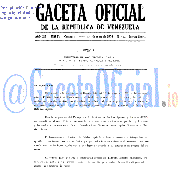 Gaceta Oficial 1827 del 27 Enero 1976