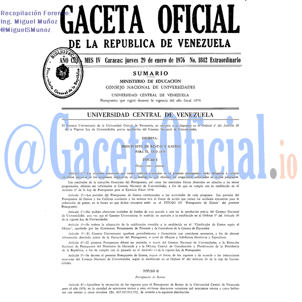 Gaceta Oficial 1842 del 29 Enero 1976