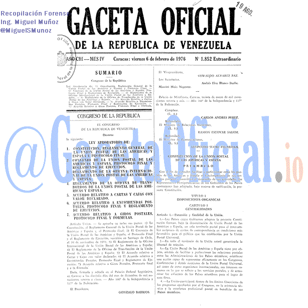 Gaceta Oficial 1852 del 6 Febrero 1976