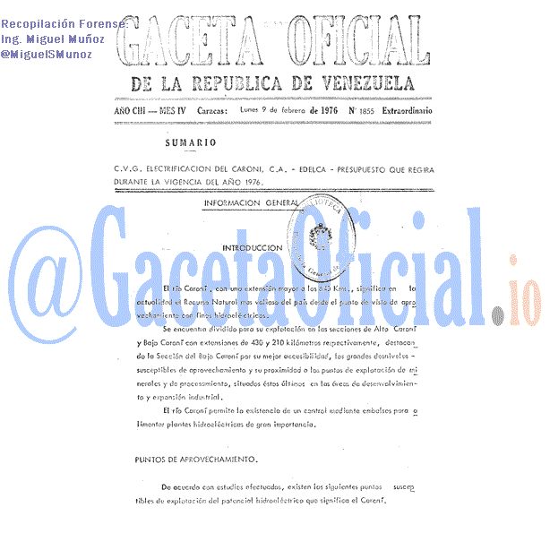 Gaceta Oficial 1855 del 9 Febrero 1976