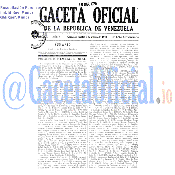 Gaceta Oficial 1859 del 9 Marzo 1976