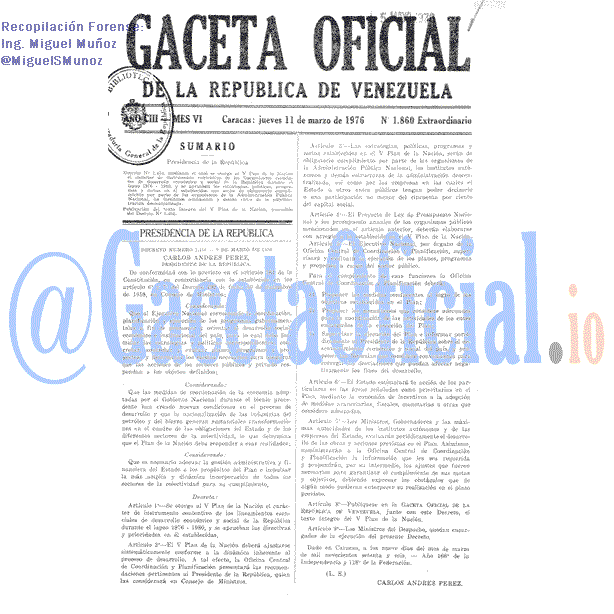 Gaceta Oficial 1860 del 11 Marzo 1976