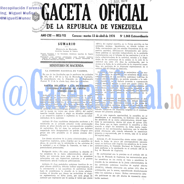 Gaceta Oficial 1868 del 13 Abril 1976