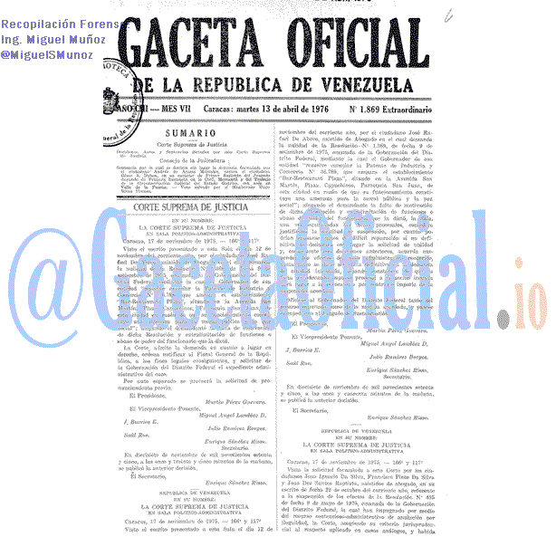 Gaceta Oficial 1869 del 13 Abril 1976