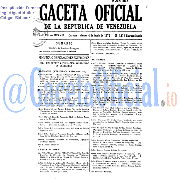 Gaceta Oficial 1879 del 4 Junio 1976