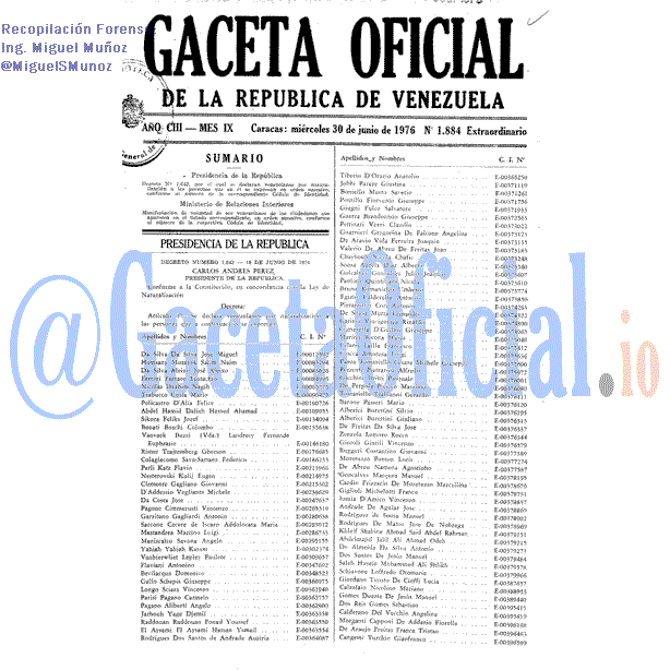 Gaceta Oficial 1884 del 30 Junio 1976