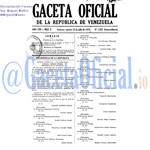 Gaceta Oficial 1887 del 13 Julio 1976