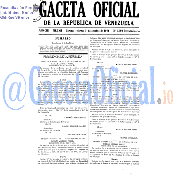 Gaceta Oficial 1909 del 1 Octubre 1976