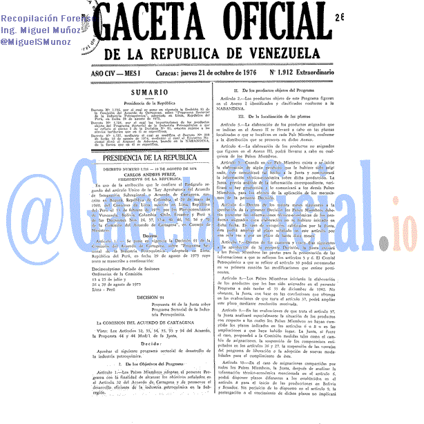 Gaceta Oficial 1912 del 21 Octubre 1976