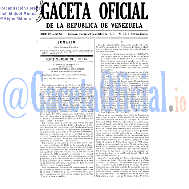 Gaceta Oficial 1915 del 29 Octubre 1976