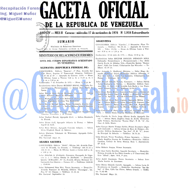 Gaceta Oficial 1918 del 17 Noviembre 1976