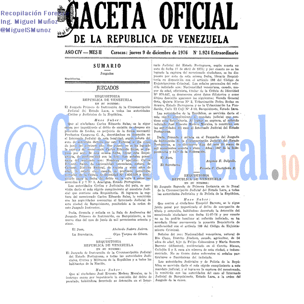 Gaceta Oficial 1924 del 9 Diciembre 1976