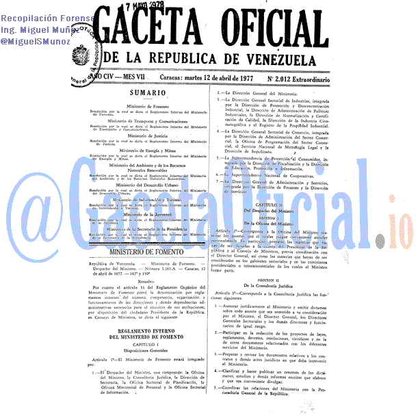 Gaceta Oficial 2012 del 12 Abril 1977