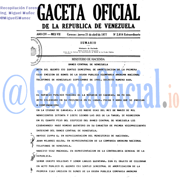 Gaceta Oficial 2014 del 21 Abril 1977
