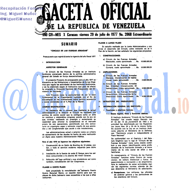Gaceta Oficial 2068 del 29 Julio 1977