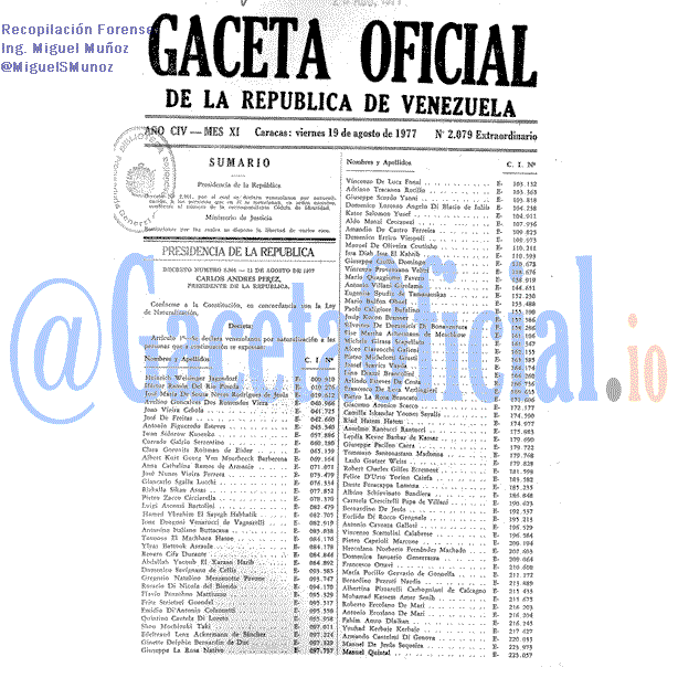 Gaceta Oficial 2079 del 19 Agosto 1977